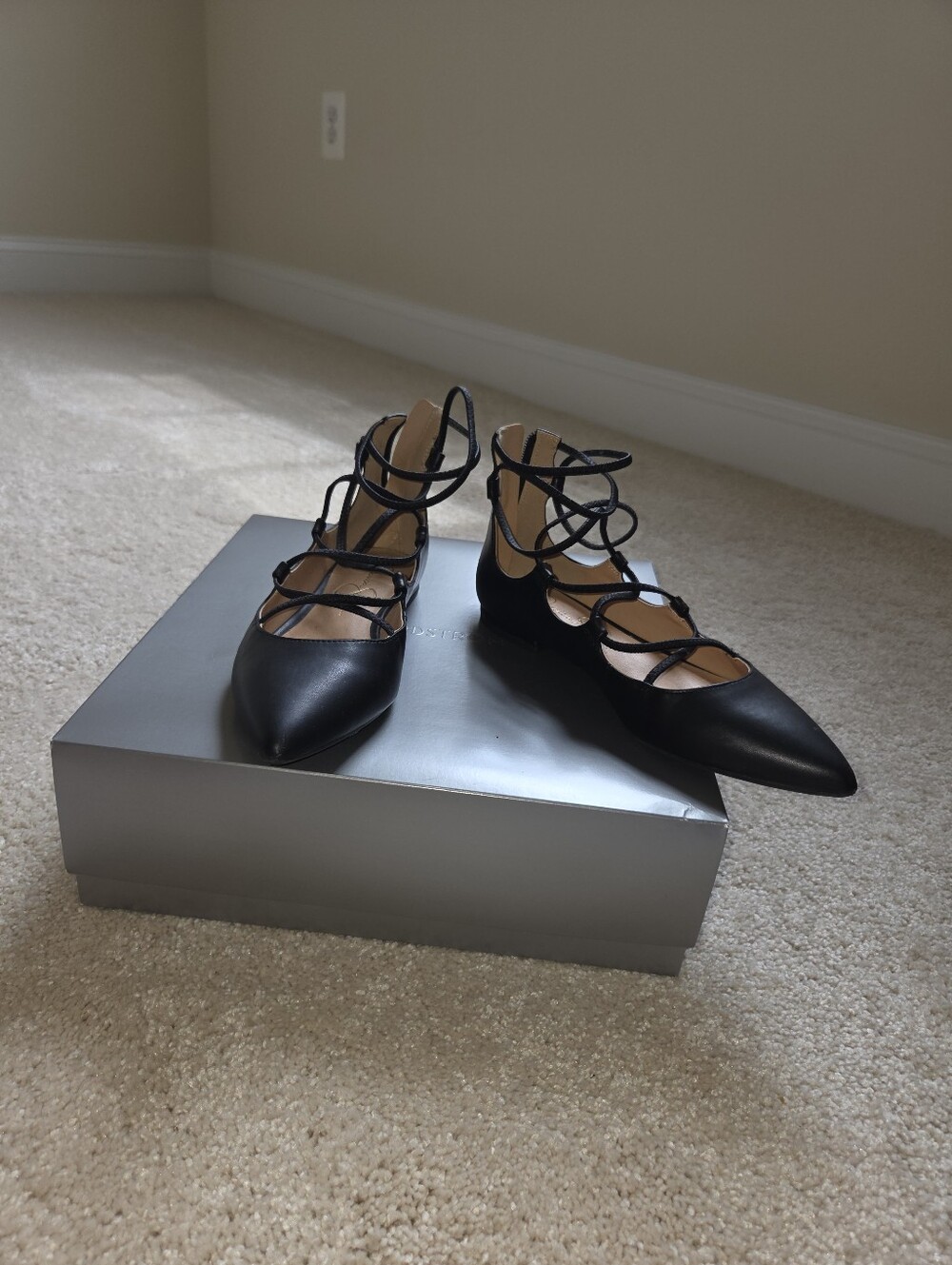 Jessica Simpson Black Pointed Lace-Up Flats